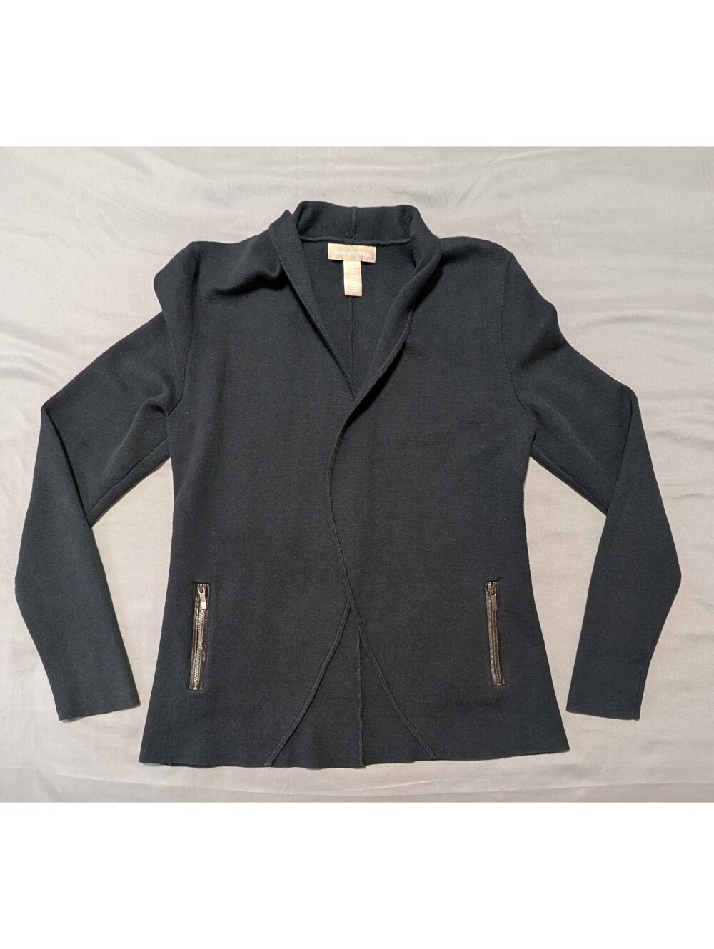 Banana Republic Asymmetrical Open Front Cardigan Sweater Jacket Zip Pockets M